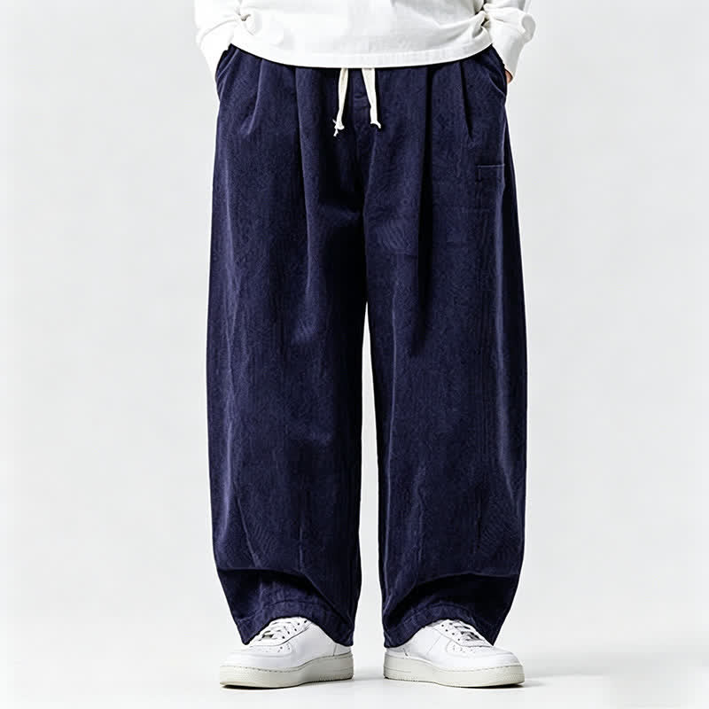 Buddha Stones Fall Winter Casual Vintage Drawstring Solid Long Pants Men's Tapered Pants With Pocket - MidnightBlue - US/UK/AU46，EU56 (5XL) - image 7