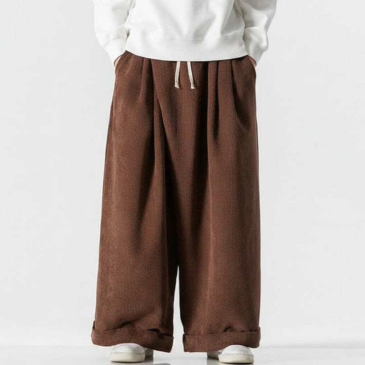 Buddha Stones Fall Winter Casual Drawstring Solid Corduroy Long Pants Men's Wide Leg Pants With Pocket - SaddleBrown - US/UK/AU46，EU56 (5XL) - image 6