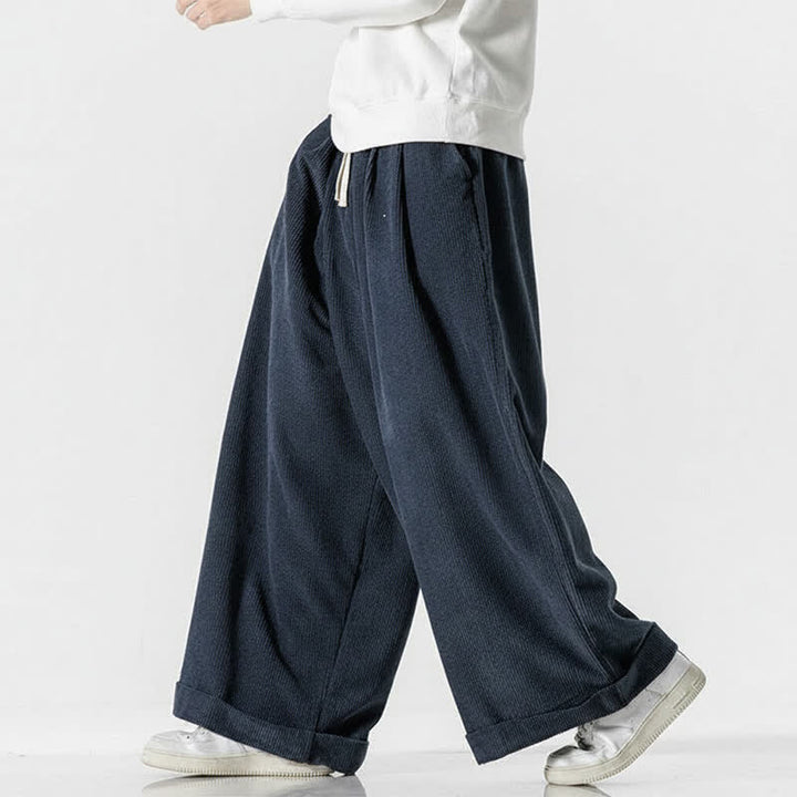 Buddha Stones Fall Winter Casual Drawstring Solid Corduroy Long Pants Men's Wide Leg Pants With Pocket - image 13