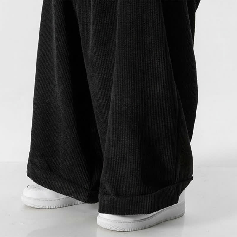 Buddha Stones Fall Winter Casual Drawstring Solid Corduroy Long Pants Men's Wide Leg Pants With Pocket - image 24