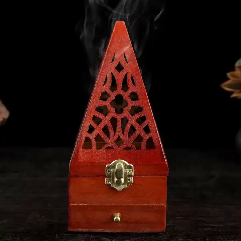 Buddha Stones Natural Wood Square Ritual Box Purification Incense Burner - image 1