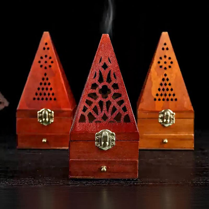 Buddha Stones Natural Wood Square Ritual Box Purification Incense Burner - image 11