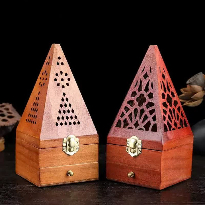 Buddha Stones Natural Wood Square Ritual Box Purification Incense Burner - image 12