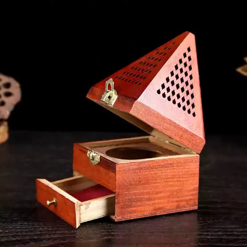Buddha Stones Natural Wood Square Ritual Box Purification Incense Burner - image 10