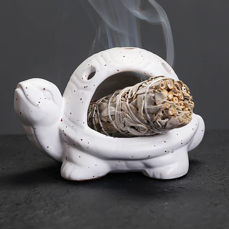 Buddha Stones Ceramic Turtle Endurance Incense Burner - White - image 4
