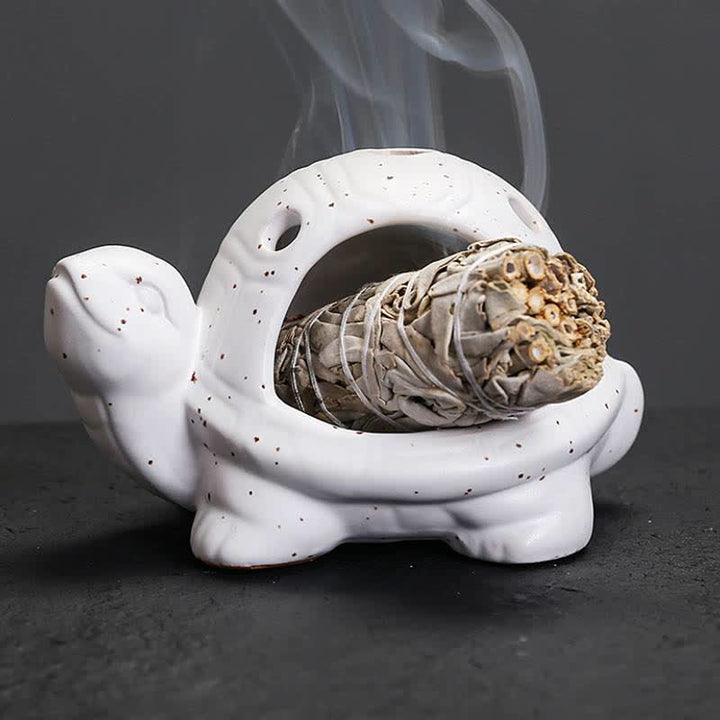 Buddha Stones Ceramic Turtle Endurance Incense Burner - White - image 4