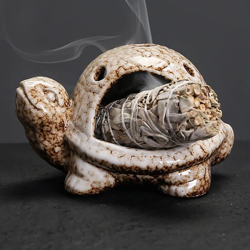 Buddha Stones Ceramic Turtle Endurance Incense Burner - Beige - image 7