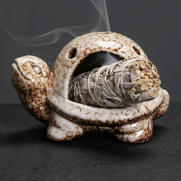 Buddha Stones Ceramic Turtle Endurance Incense Burner - Beige - image 7