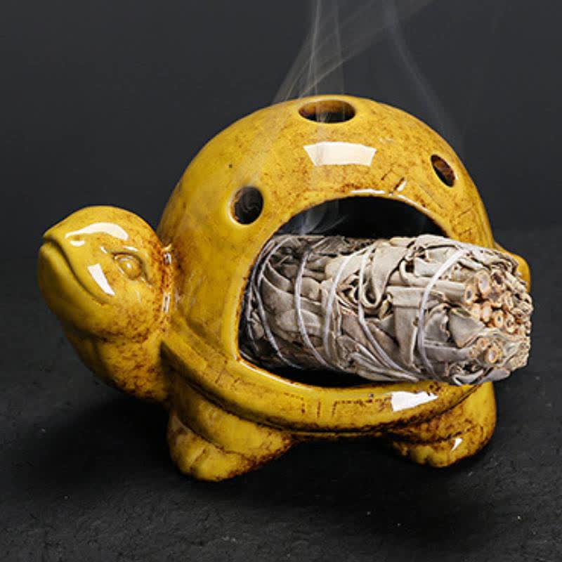 Buddha Stones Ceramic Turtle Endurance Incense Burner - Yellow - image 11