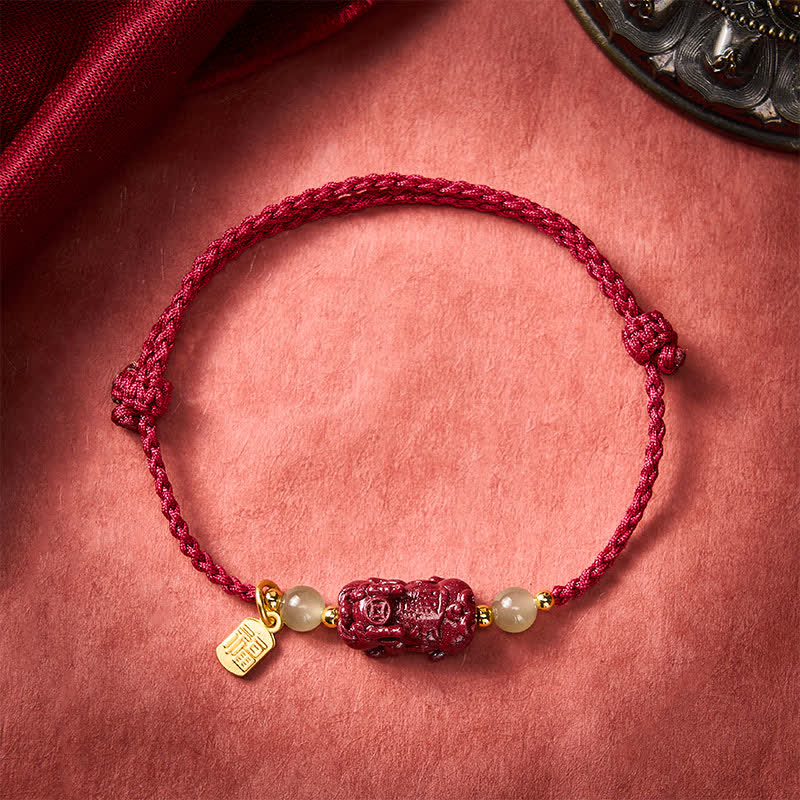 Buddha Stones Natural Cinnabar Pi Xiu Hetian Jade Luck Red String Bracelet - image 1