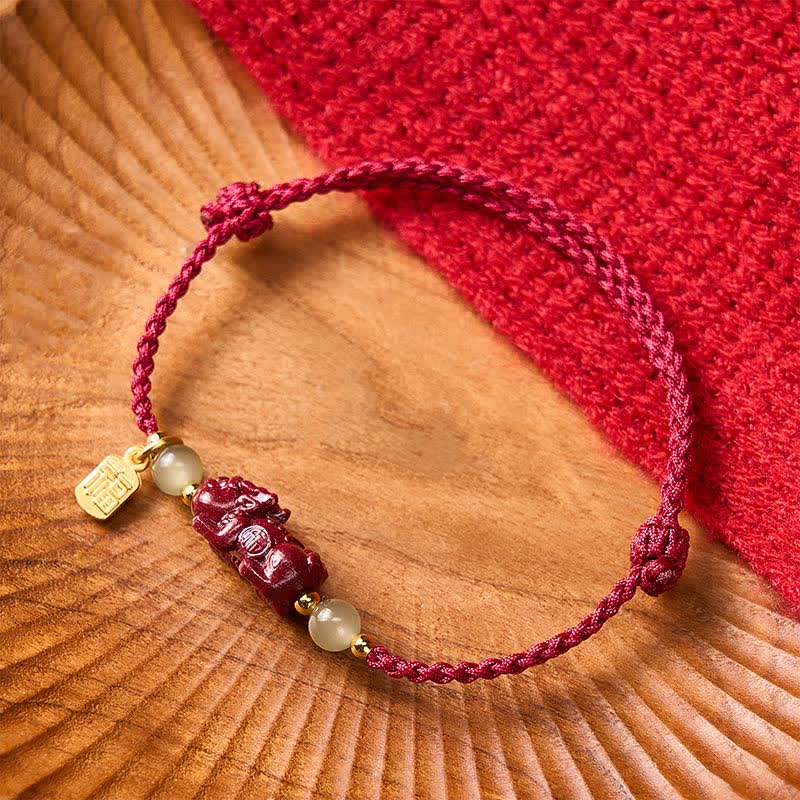 Buddha Stones Natural Cinnabar Pi Xiu Hetian Jade Luck Red String Bracelet - image 2