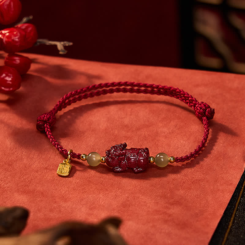 Buddha Stones Natural Cinnabar Pi Xiu Hetian Jade Luck Red String Bracelet - Pi Xiu (Wrist Circumference: 6.3-7.1 in/ 16-18 cm) - image 0