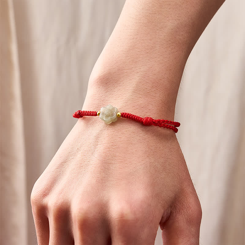 Buddha Stones Natural Hetian Jade Peach Blossom Love Bead Bracelet - image 4