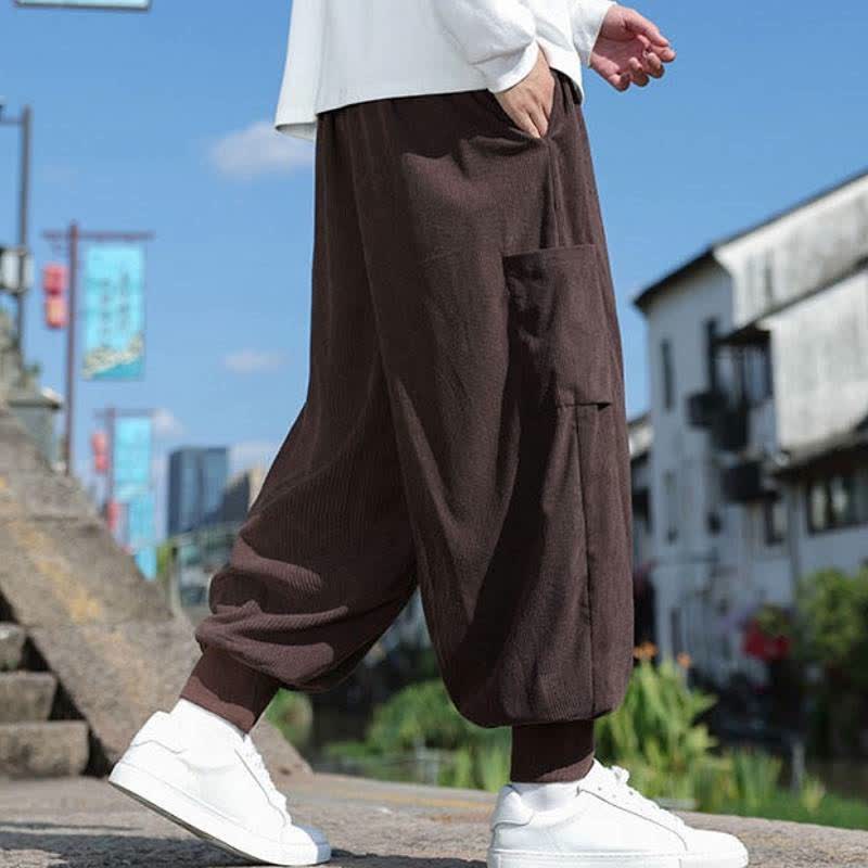 Buddha Stones Fall Winter Casual Vintage Drawstring Solid Ankle Pants Men's Tapered Pants With Pockets - image 30
