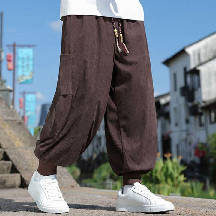 Buddha Stones Fall Winter Casual Vintage Drawstring Solid Ankle Pants Men's Tapered Pants With Pockets - image 29
