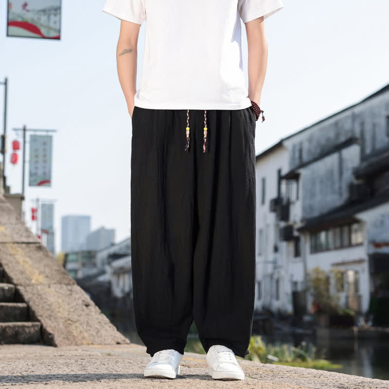 Buddha Stones Spring Fall Retro Casual Solid Long Pants Men's Straight Leg Pants With Pockets - Black - US/UK/AU46，EU56 (5XL) - image 11
