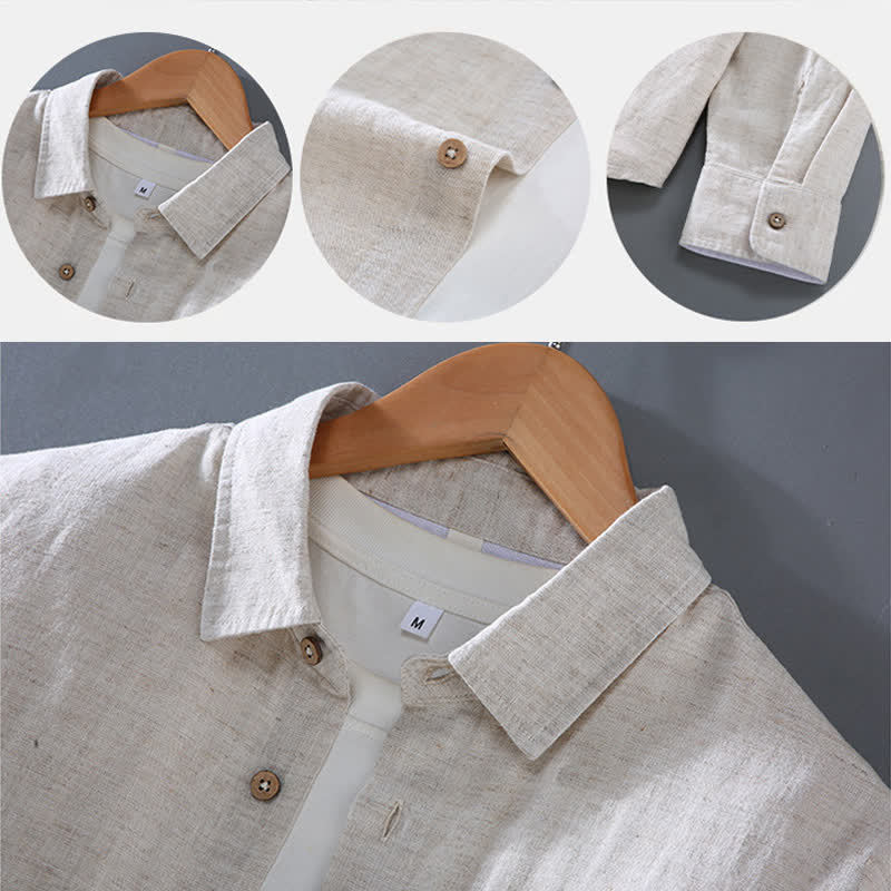 Buddha Stones Spring Fall Casual Minimalist Button-Up Long Sleeve Shirt Drawstring Pants Solid Men's Meditation Cloth With Pocket - image 3