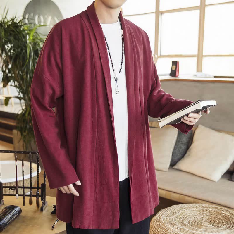 Buddha Stones Fall Winter Casual Minimalist Solid Knit Long Sleeve Men's Kimonos - image 8