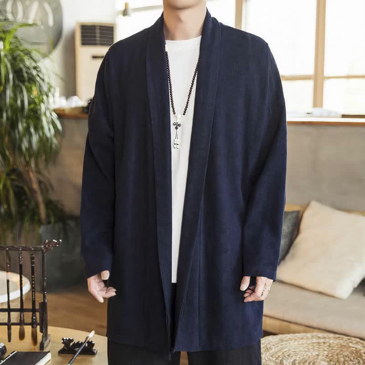 Buddha Stones Fall Winter Casual Minimalist Solid Knit Long Sleeve Men's Kimonos - image 1