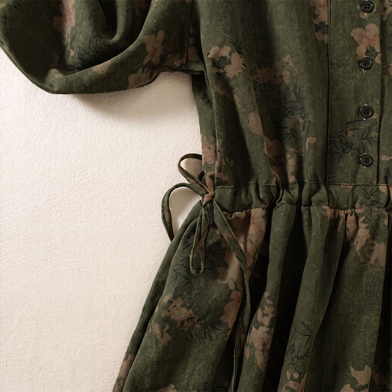 Buddha Stones Fall Elegant Vintage Button-Up Floral Women's Long Sleeve Dress With Pockets - image 3