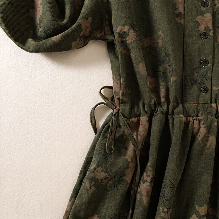 Buddha Stones Fall Elegant Vintage Button-Up Floral Women's Long Sleeve Dress With Pockets - image 3