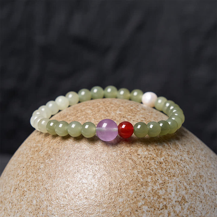Buddha Stones Natural Hetian Jade Luck Gradient Round Bead Bracelet - image 2