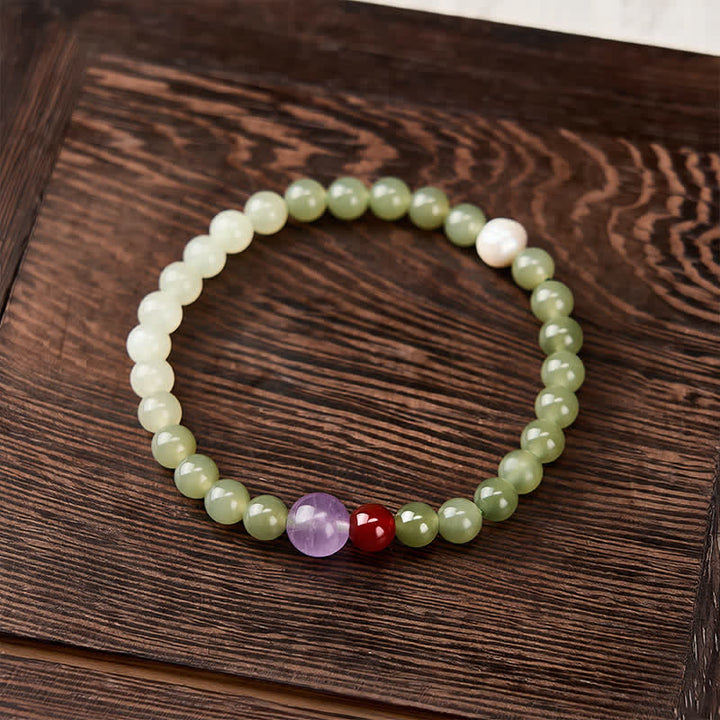 Buddha Stones Natural Hetian Jade Luck Gradient Round Bead Bracelet - image 1