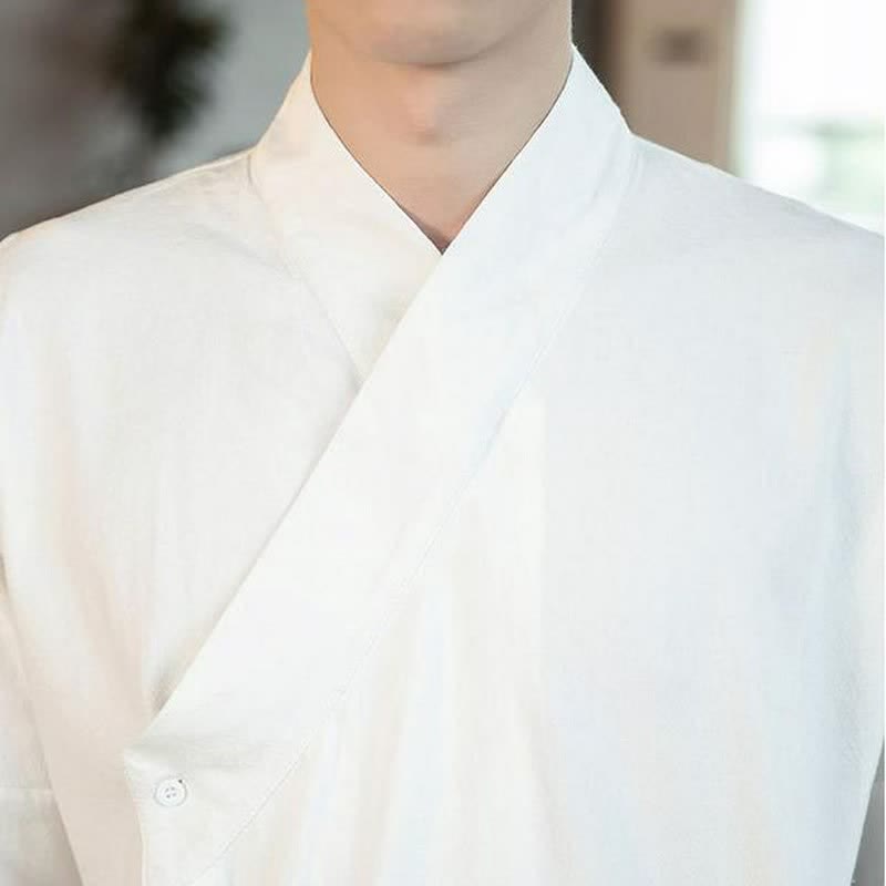 Buddha Stones Fall Tang Style Minimalist Mandarin Collar Solid Men's Long Sleeve Shirts - image 15