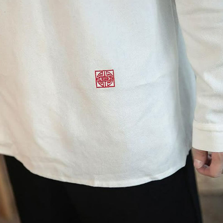 Buddha Stones Fall Tang Style Minimalist Mandarin Collar Solid Men's Long Sleeve Shirts - image 18