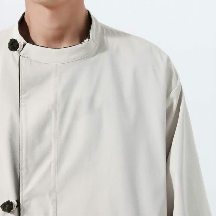 Buddha Stones Fall Winter Casual Tang Style Mandarin Collar Solid Corduroy Reversible Men's Jackets With Pocket - image 6