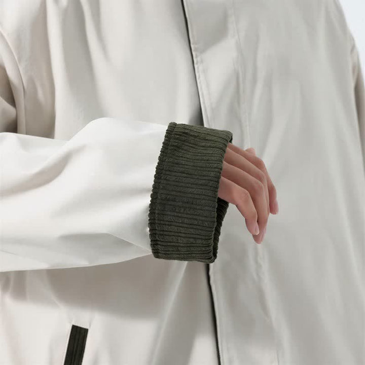 Buddha Stones Fall Winter Casual Tang Style Mandarin Collar Solid Corduroy Reversible Men's Jackets With Pocket - image 8