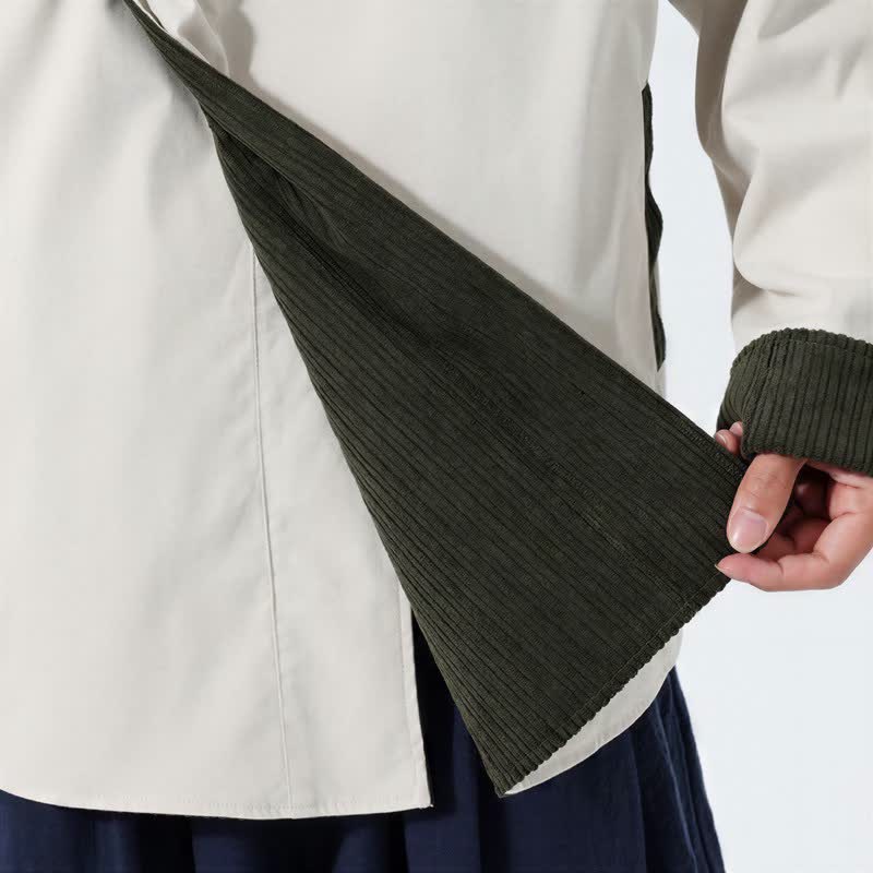 Buddha Stones Fall Winter Casual Tang Style Mandarin Collar Solid Corduroy Reversible Men's Jackets With Pocket - image 9