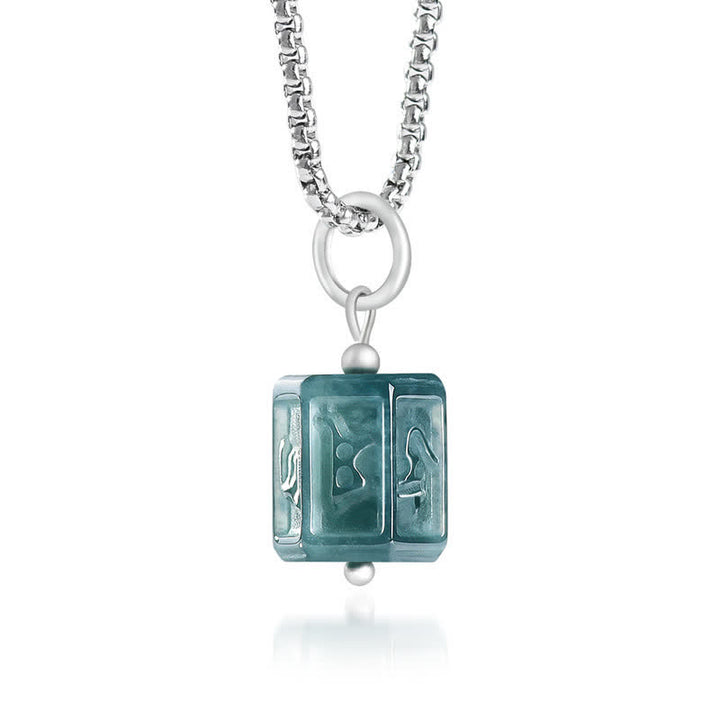Buddha Stones Jade Om Mani Padme Hum Wisdom Square Pendant Necklace - image 2