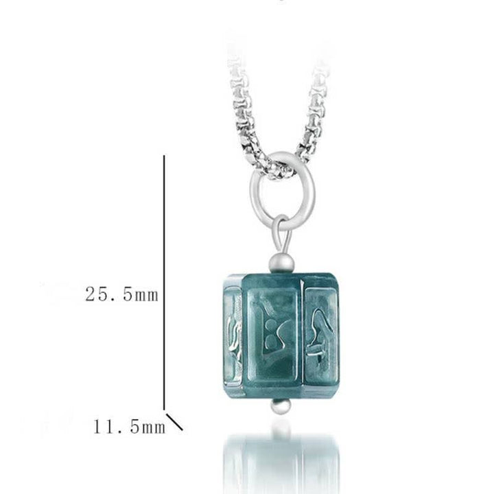 Buddha Stones Jade Om Mani Padme Hum Wisdom Square Pendant Necklace - image 8