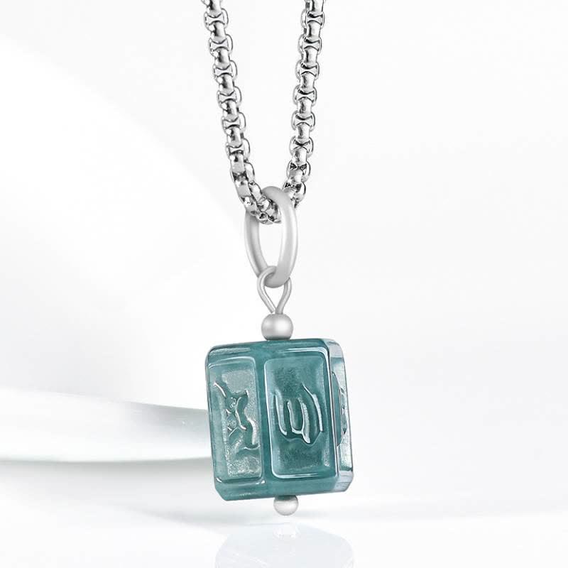 Buddha Stones Jade Om Mani Padme Hum Wisdom Square Pendant Necklace - image 1