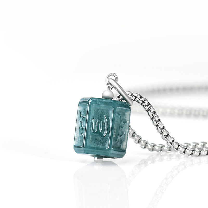 Buddha Stones Jade Om Mani Padme Hum Wisdom Square Pendant Necklace - Om Mani Padme Hum(Love ♥ Wisdom) - Titanium Steel Chain - image 0