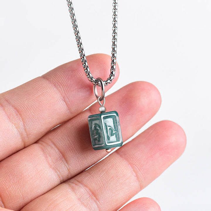 Buddha Stones Jade Om Mani Padme Hum Wisdom Square Pendant Necklace - image 4