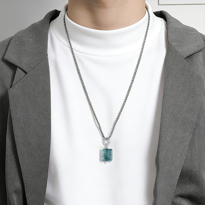 Buddha Stones Jade Om Mani Padme Hum Wisdom Square Pendant Necklace - image 7