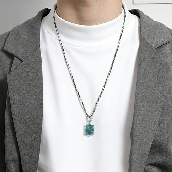 Buddha Stones Jade Om Mani Padme Hum Wisdom Square Pendant Necklace - image 7