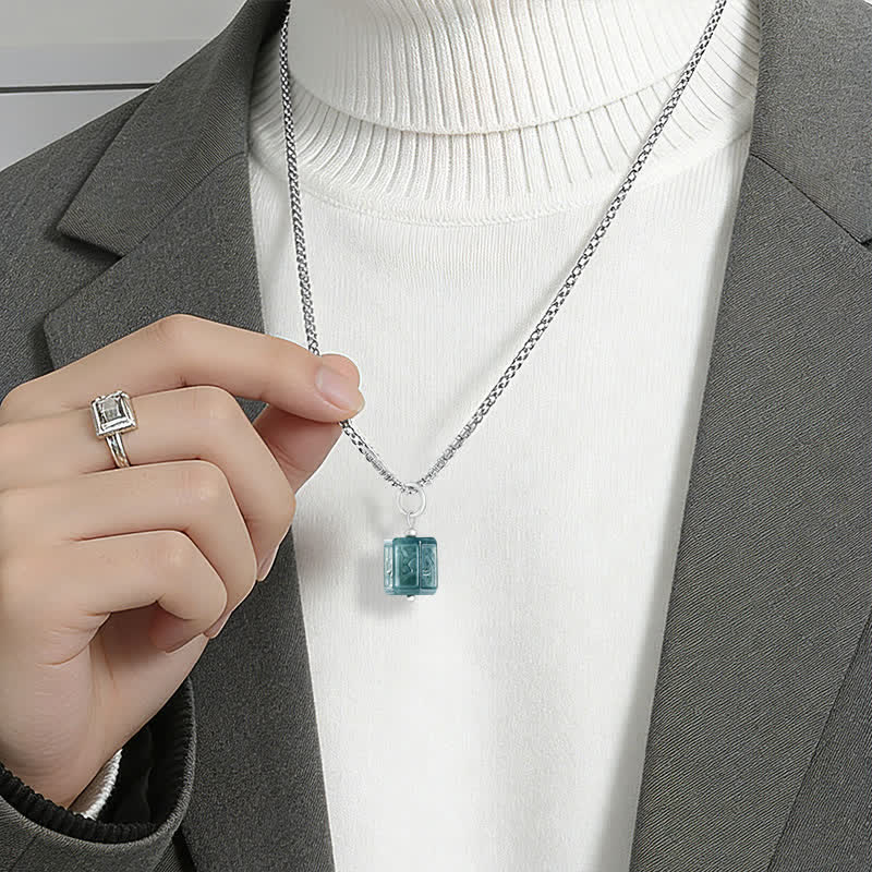 Buddha Stones Jade Om Mani Padme Hum Wisdom Square Pendant Necklace - image 10