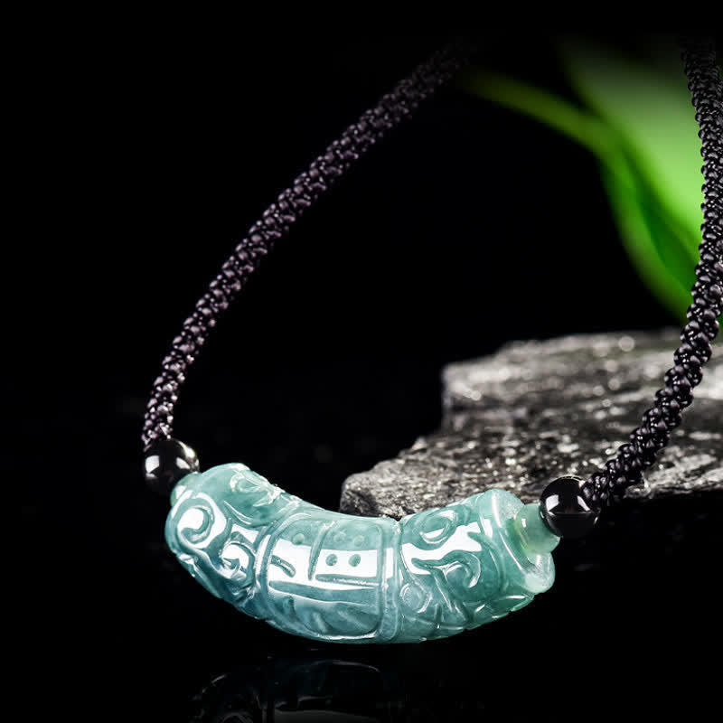 Buddha Stones Jade Fu Character Engraved Curved Bar Luck and Blessing Necklace - image 1