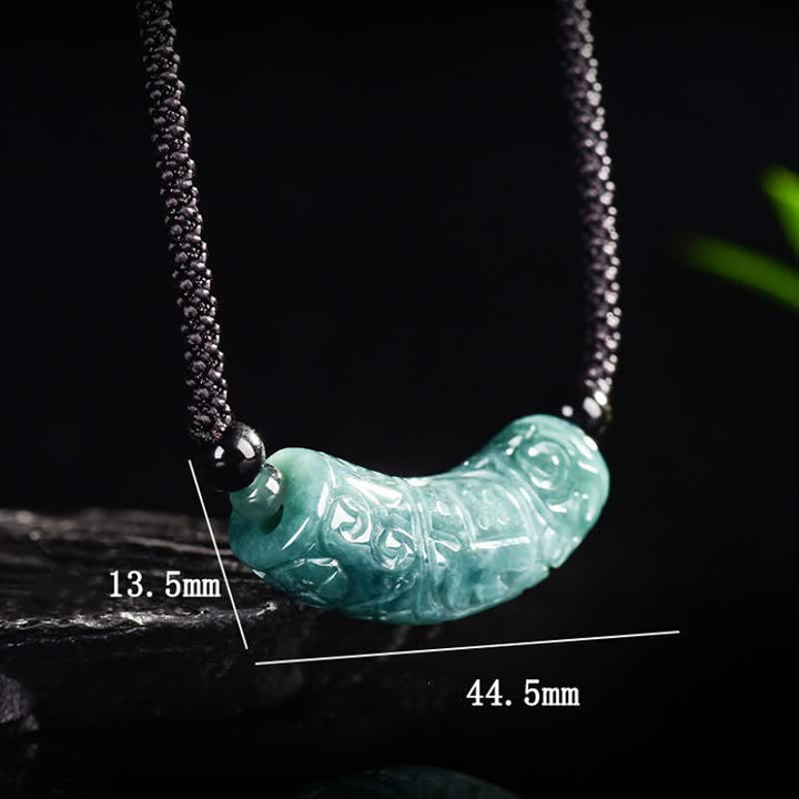 Buddha Stones Jade Fu Character Engraved Curved Bar Luck and Blessing Necklace - image 8