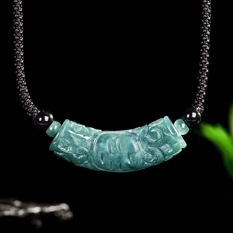 Buddha Stones Jade Fu Character Engraved Curved Bar Luck and Blessing Necklace - image 3