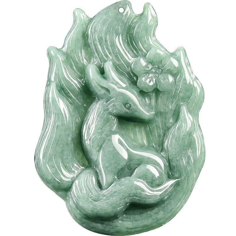 Buddha Stones Jade Nine-Tail Fox Luck Relief Carved Pendant Necklace - image 9