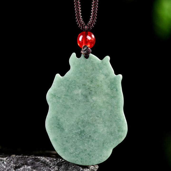 Buddha Stones Jade Nine-Tail Fox Luck Relief Carved Pendant Necklace - image 3