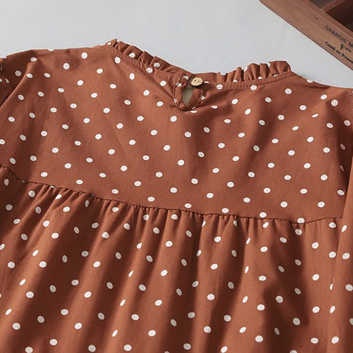 Buddha Stones Spring Vintage Tiered Polka Dot Women's Long Sleeve Dress With Pockets - image 8