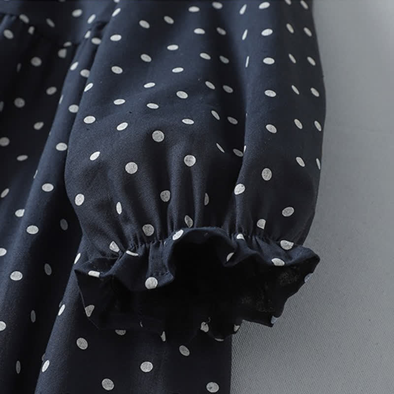 Buddha Stones Spring Vintage Tiered Polka Dot Women's Long Sleeve Dress With Pockets - image 3