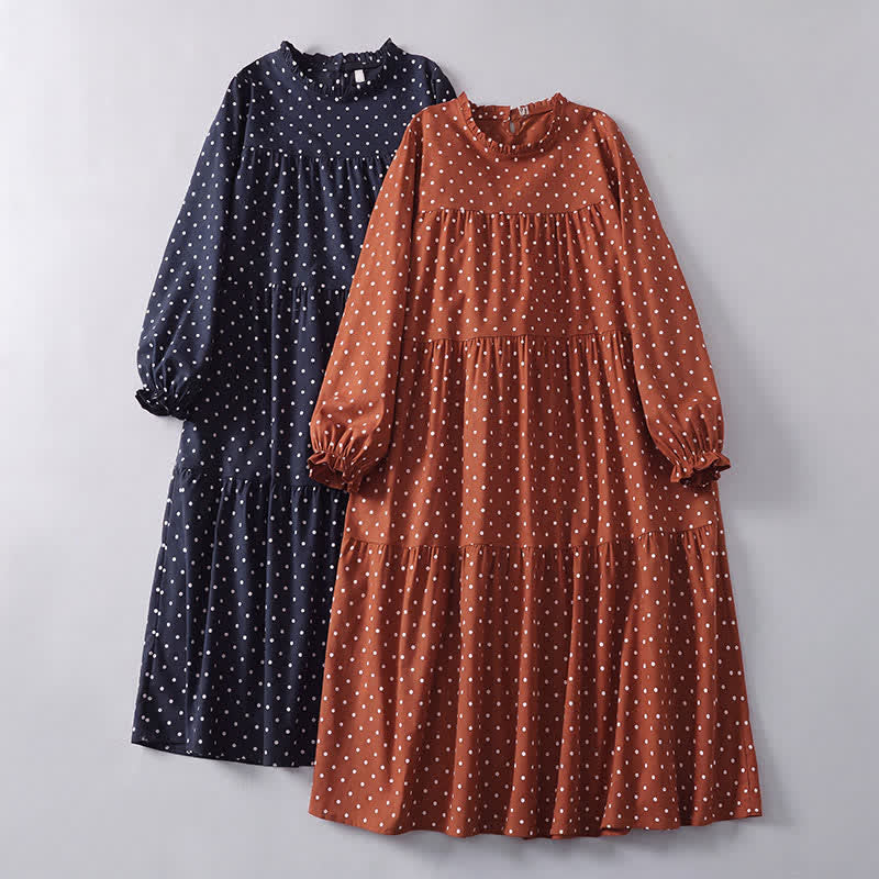 Buddha Stones Spring Vintage Tiered Polka Dot Women's Long Sleeve Dress With Pockets - image 15