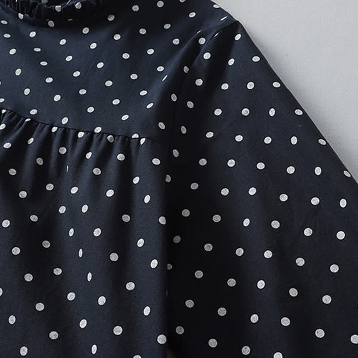 Buddha Stones Spring Vintage Tiered Polka Dot Women's Long Sleeve Dress With Pockets - image 2