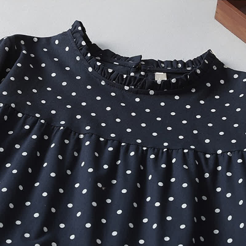 Buddha Stones Spring Vintage Tiered Polka Dot Women's Long Sleeve Dress With Pockets - image 1
